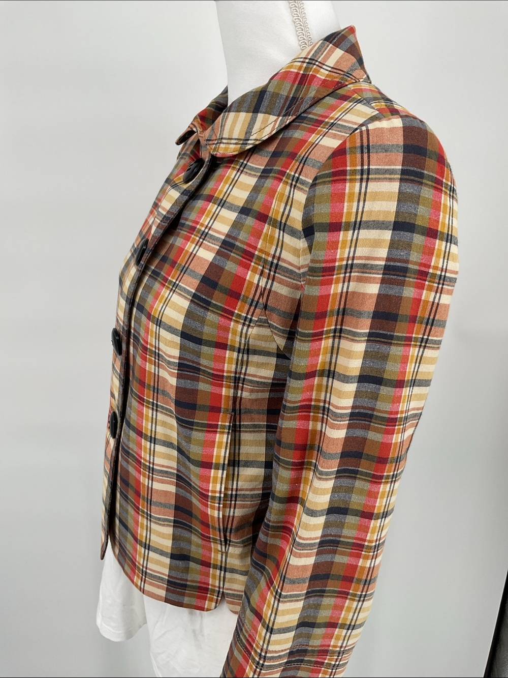 J.Crew Plaid Cropped Jacket Peter Pan Collar Cotton Fully Lined Size 4 - Picture 3 of 8